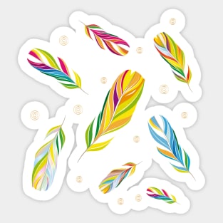 colorful feathers with gold outer lines and patterns Sticker